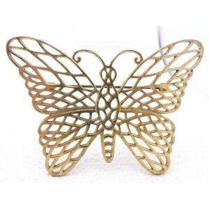 Vintage Gold Tone PL Signed Large Butterfly Filigr